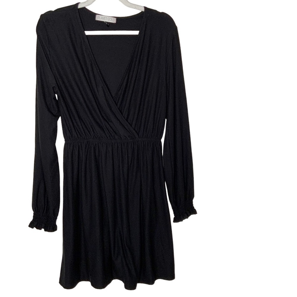 Planet Gold, long sleeves, V neckline black dress. Size L